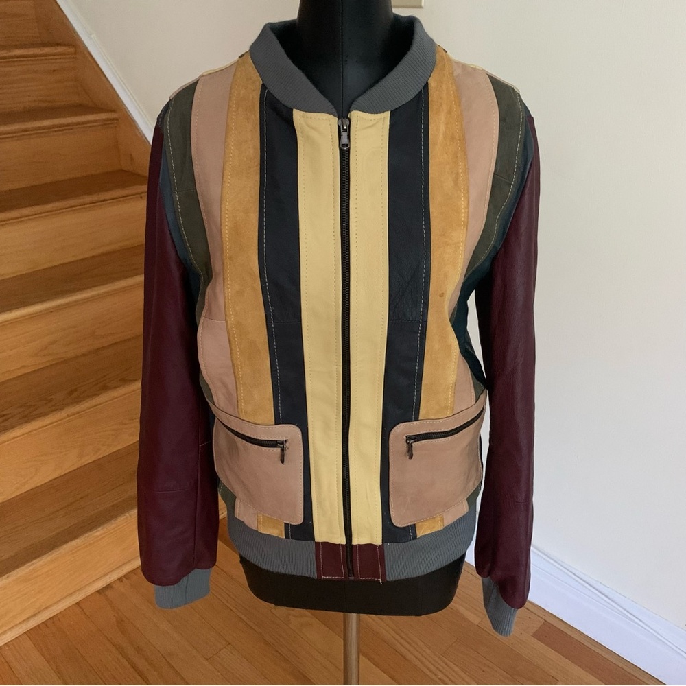 Multicolor Leather Bomber Jacket